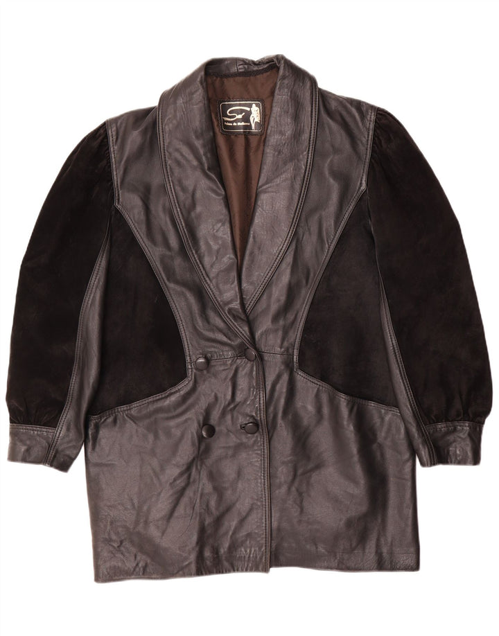 Vintage kvinders overdimensioneret læderfrakke UK 14 medium sort læder