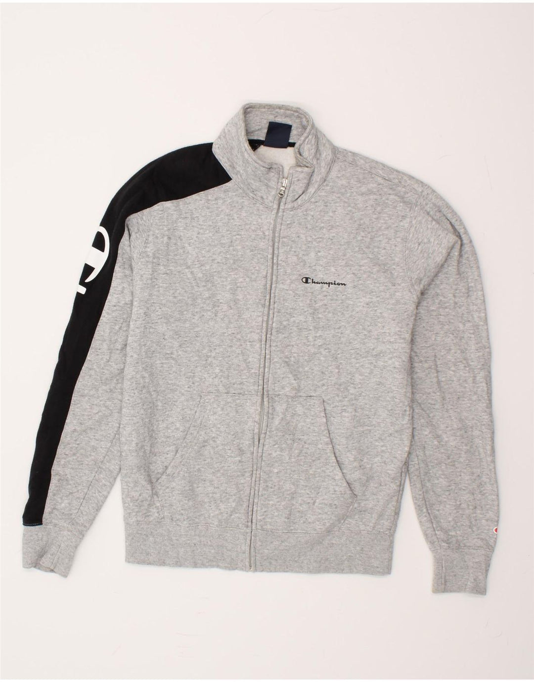 CHAMPION Mens Graphic Tracksuit Top Jacket Small Grey Colourblock Cotton Vintage Champion and Second-Hand Champion from Messina Hembry 