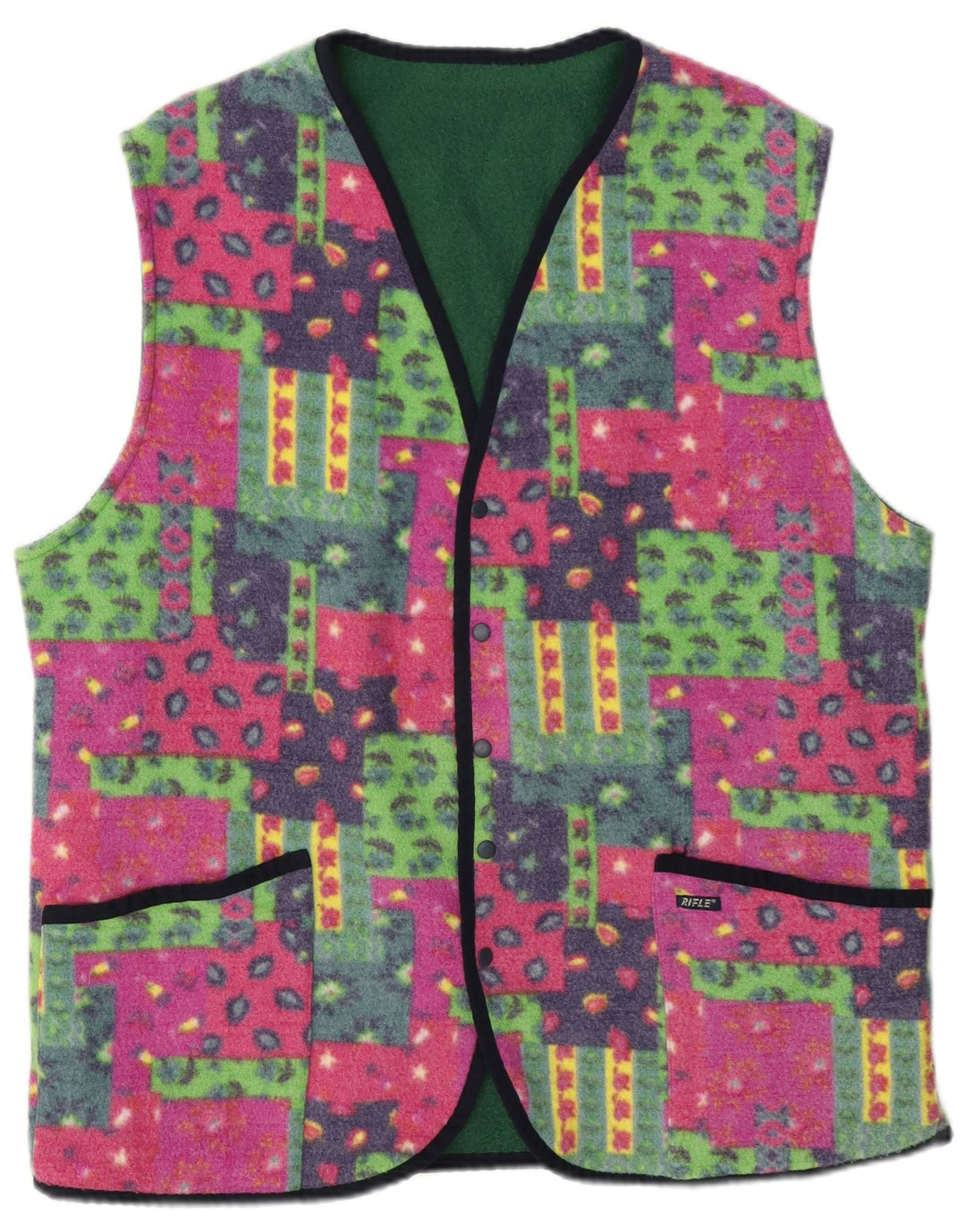 Rifle Herre Vendbar Fleece Gilet UK 40 Large Flerfarvet Patchwork