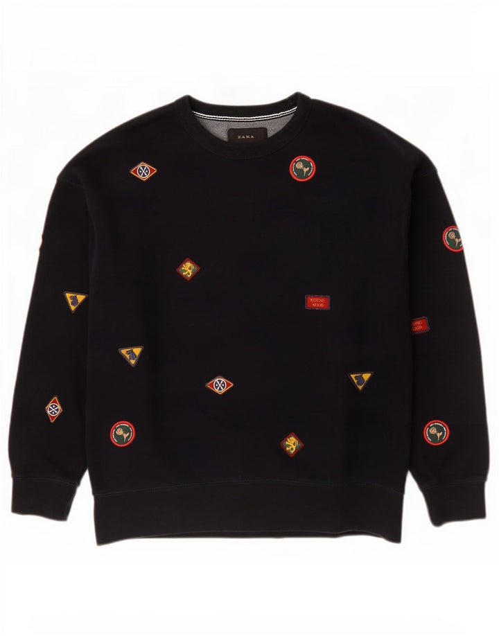 Zara Sweatshirt-trøje til mænd Medium Sort Geometrisk Bomuld