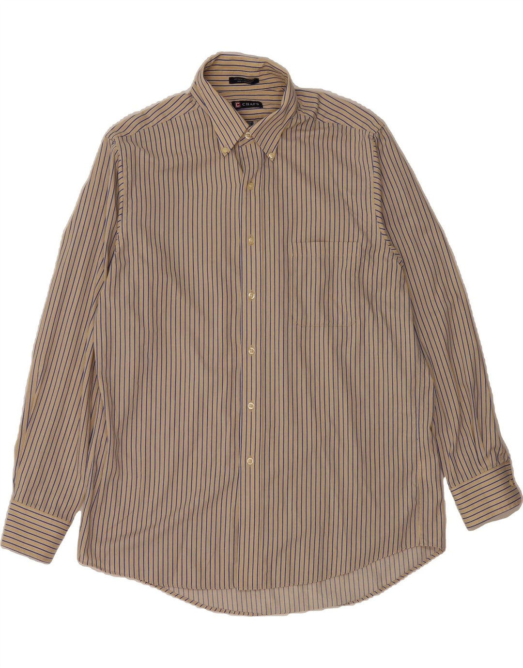 CHAPS Mens Shirt Size 16 1/2 Large Beige Striped Cotton Vintage Chaps and Second-Hand Chaps from Messina Hembry 