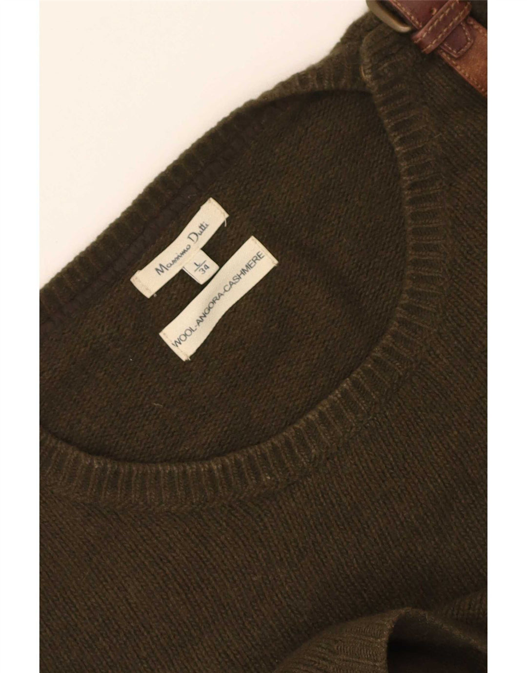 Massimo Dutti Dame Boat Neck Jumper Sweater UK 16 Large Khaki Wool