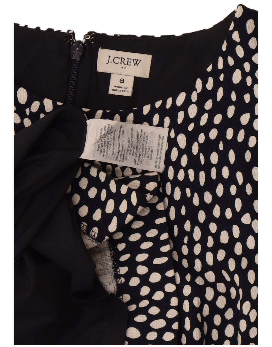 J. Crew Kvinders Ærmeløs Skede Kjole US 8 Medium Sort Plettet Bomuld