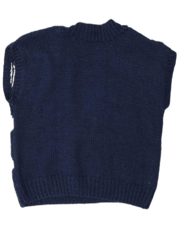 Vintage Dame V-hals Jumper Sweater UK 16 Large Navy Blue Argyle/Diamond