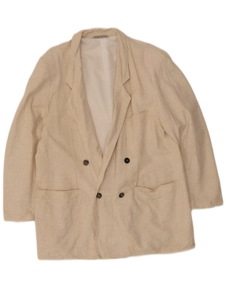 Vintage herre dobbeltradet blazerjakke EU 46 lille beige bomuld