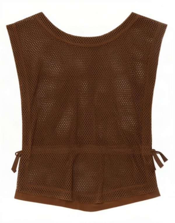 Vintage Womens Sleeveless See Through Top IT 36 XS Brown