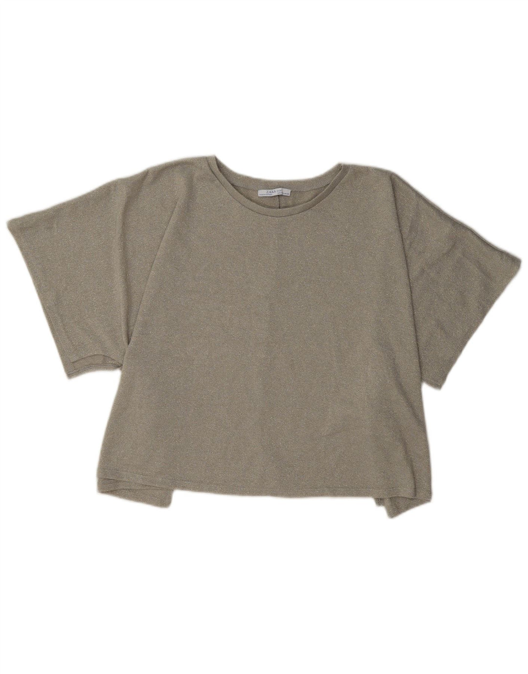 Zara Womens Crop Oversized bluse Top UK 14 Medium Beige Flecked