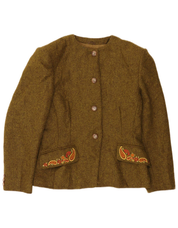 Marella Dame 4 Button Blazer Jacket UK 14 Large Khaki Paisley Wool