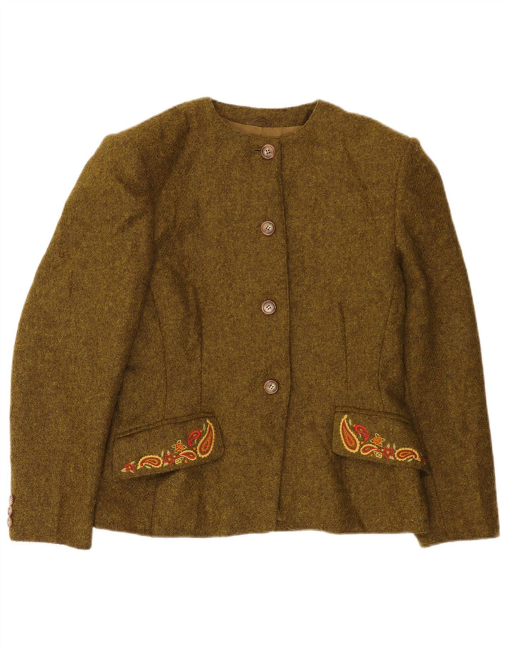 Marella Dame 4 Button Blazer Jacket UK 14 Large Khaki Paisley Wool