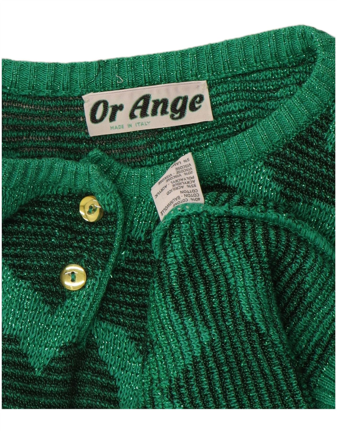 Vintage kvinders abstrakt mønster rund hals sweater UK 16 stor grøn