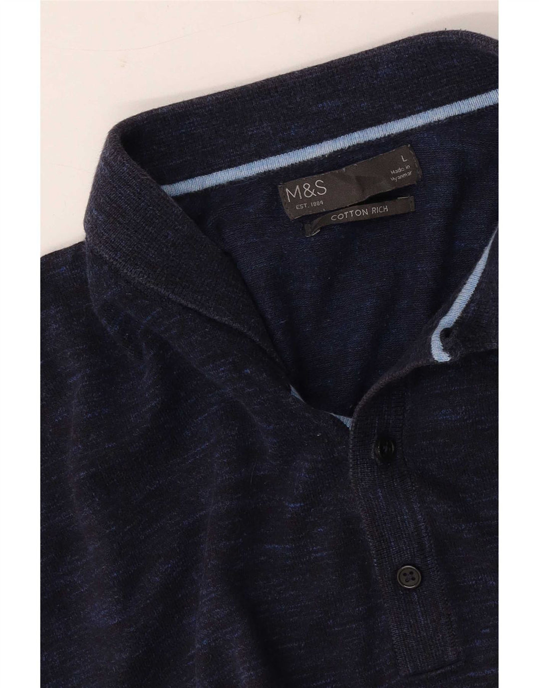 Marks & Spencer Herre Kortærmet Polo Shirt Large Navy Blue Flecked