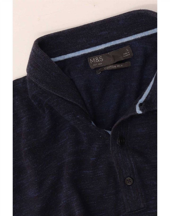 Marks & Spencer Herre Kortærmet Polo Shirt Large Navy Blue Flecked