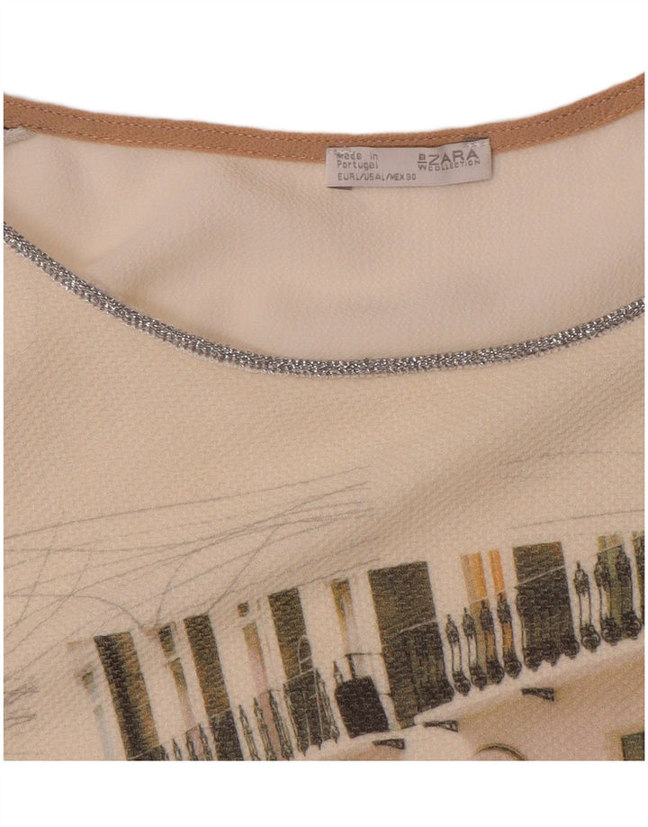 Zara Dame Grafisk Top Langærmet UK 16 Large White Colourblock