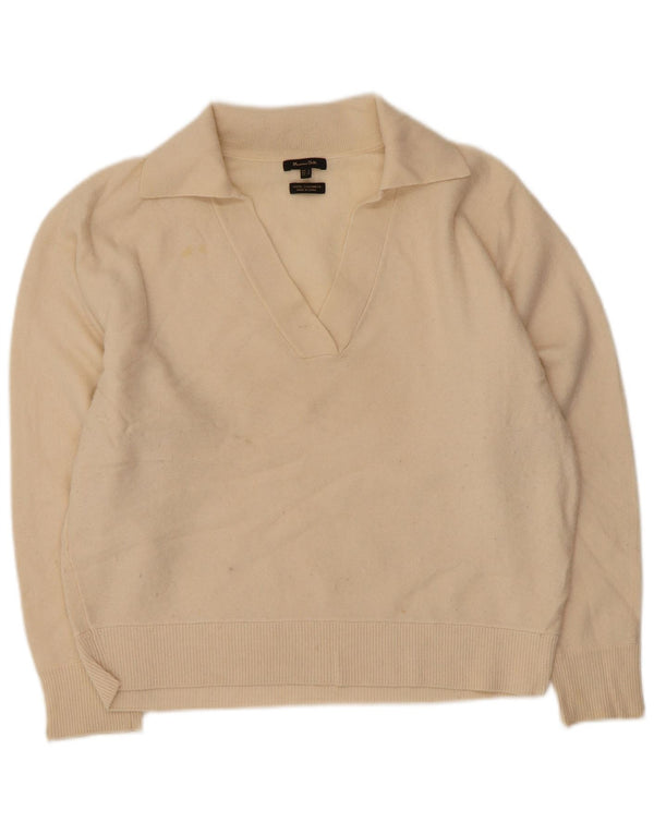 Massimo Dutti Dame Crop Polo Neck Jumper Sweater UK 10 Small Beige