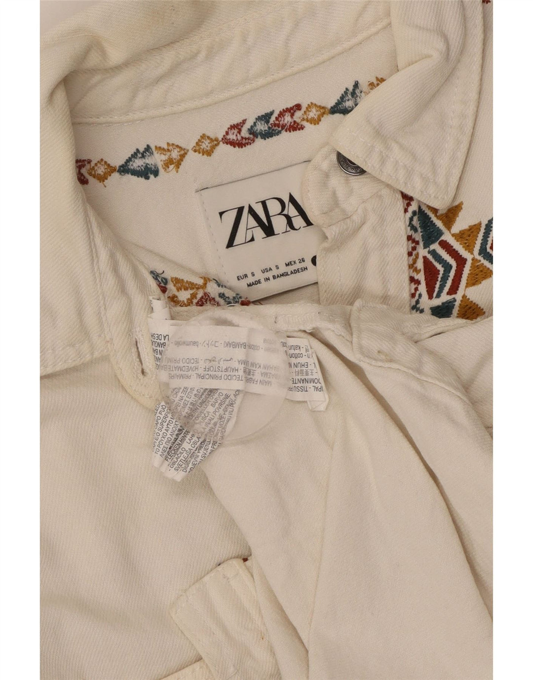 Zara Dame Oversized Skjorte UK 10 Lille hvid geometrisk bomuld