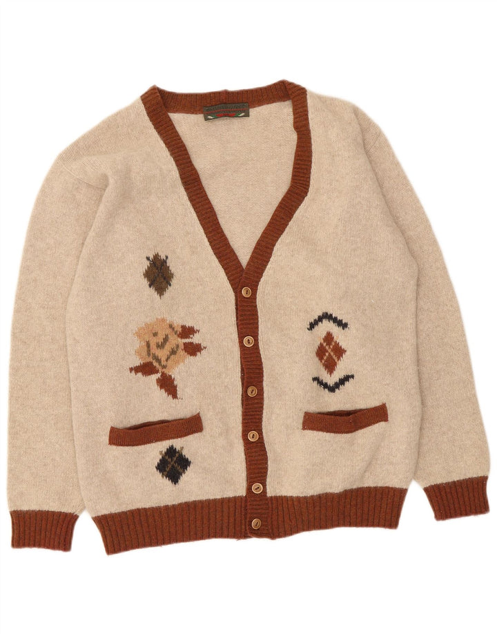 Vintage herre cardigan sweater Small Beige Argyle/Diamond Wool