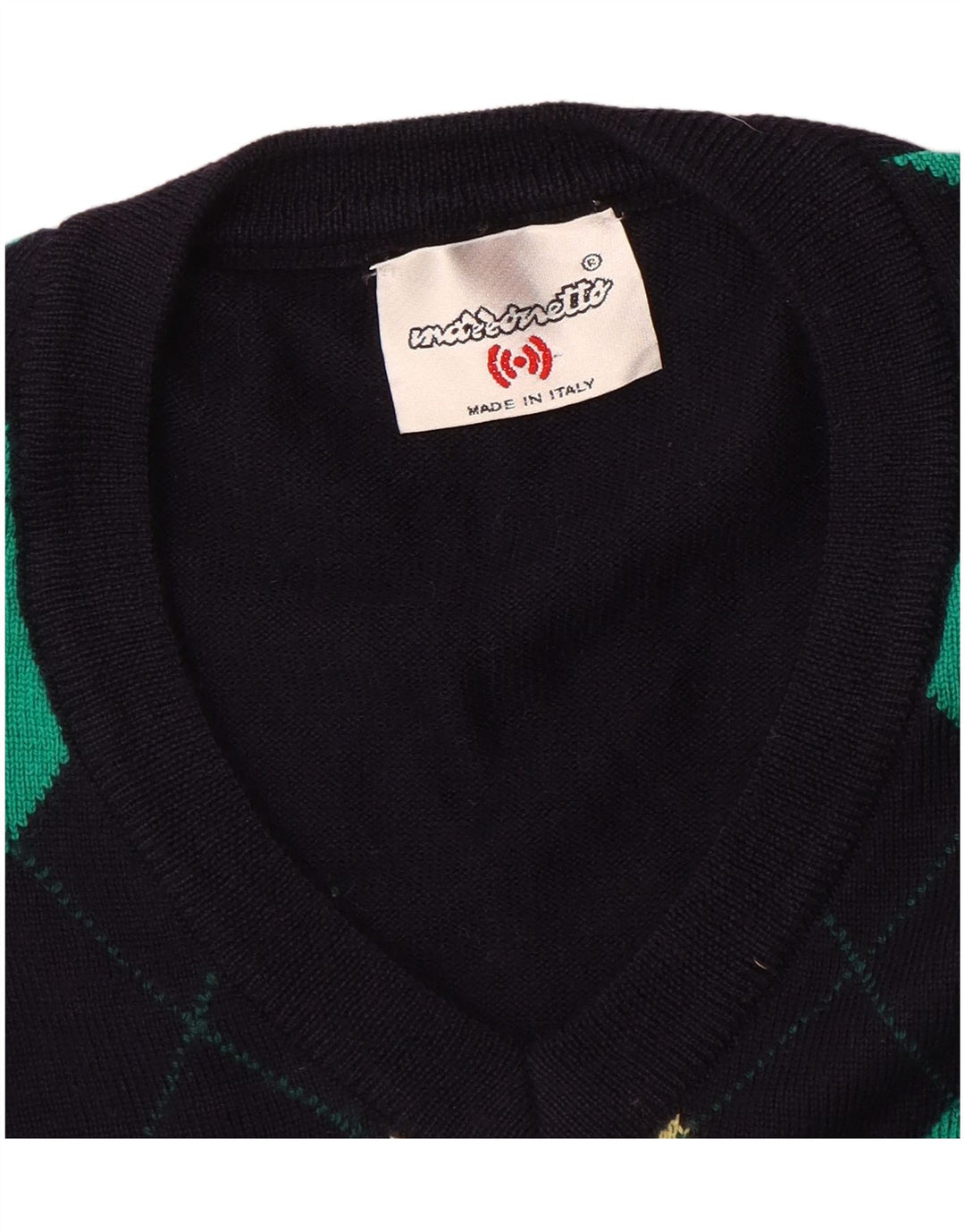 Marronetto Herre V-hals sweater Small Navy Blue Argyle/Diamond Wool
