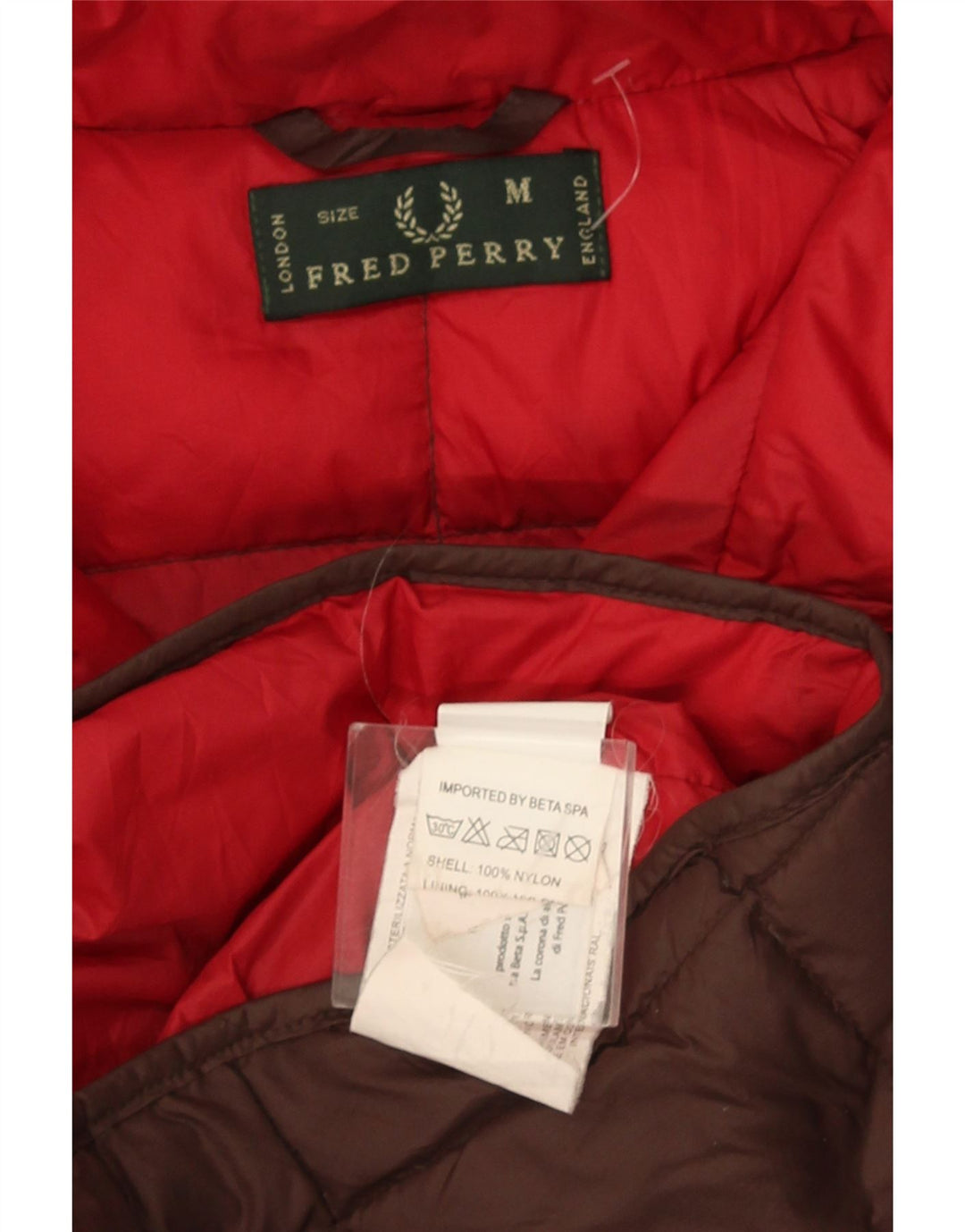Fred Perry Herre hættepolstret jakke UK 38 Medium Brun Nylon