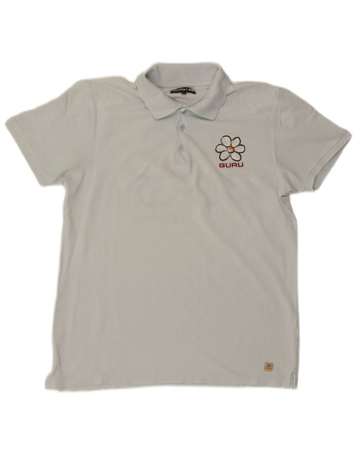 Guru Herre Grafisk Polo Shirt Stor Blå Blomster Bomuld