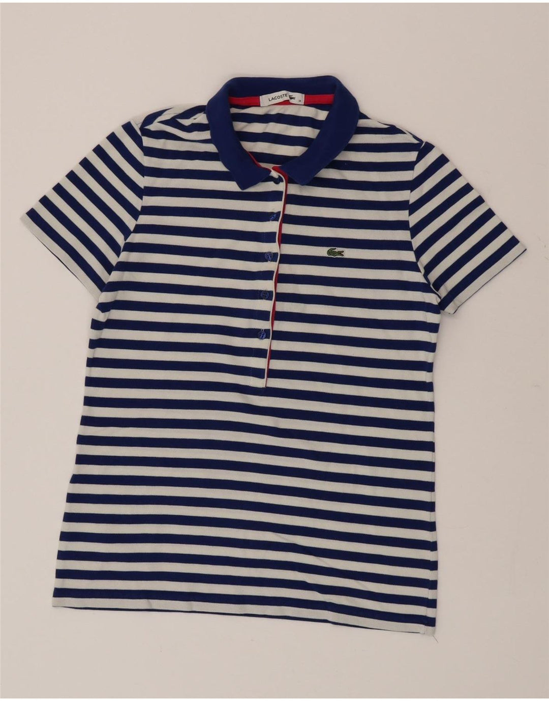 Lacoste Dame Polo Shirt Størrelse 38 Medium Blå Stribet Bomuld