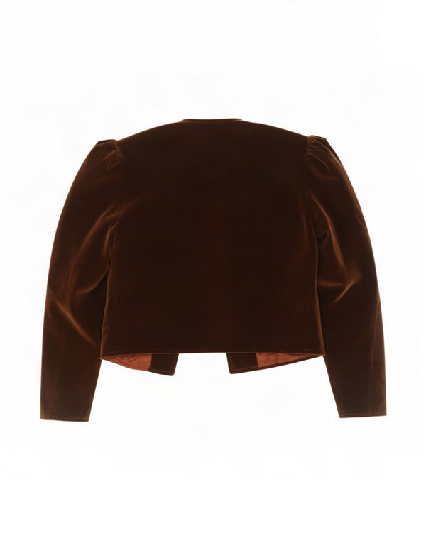 Vintage Dame Velvet Open Bolero Jacket UK 12 Medium Brown