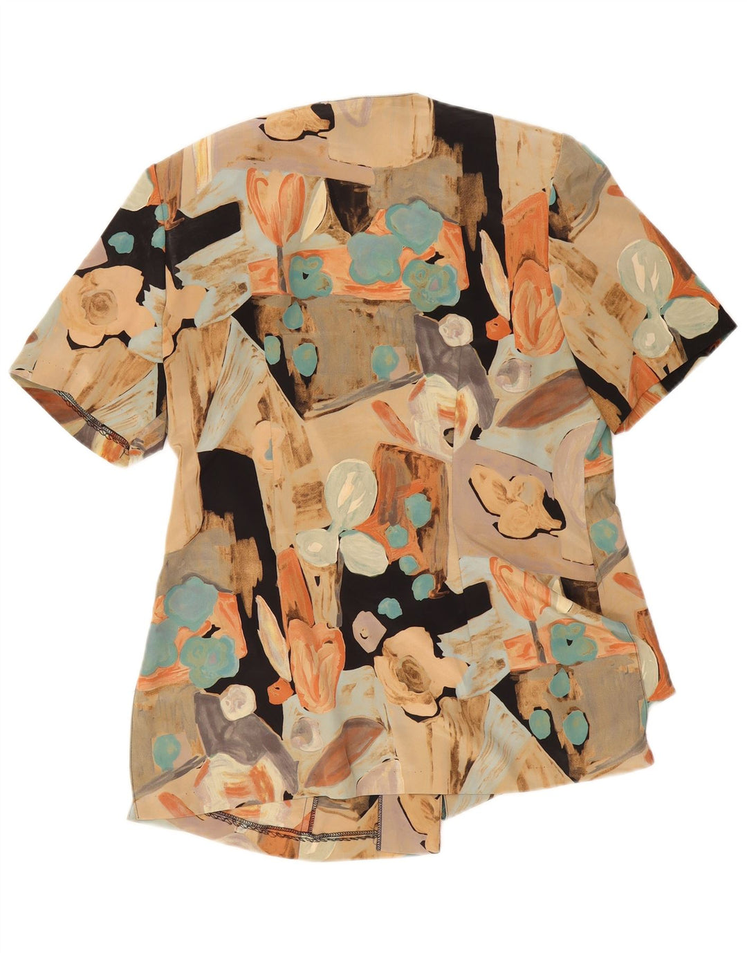 Vintage kortærmet skjortebluse til kvinder UK 18 XL Flerfarvet patchwork