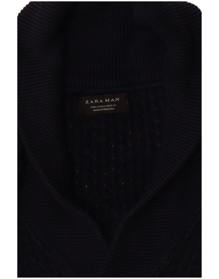Zara Herre Cardigan Sweater Large Navy Blue