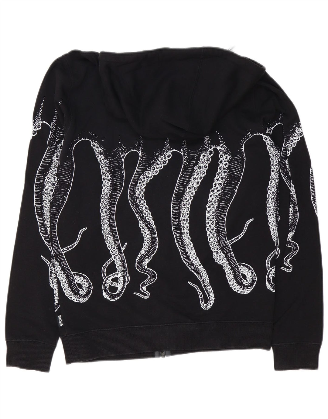 Octopus Herre grafisk hættetrøje med lynlås lille sort bomuld
