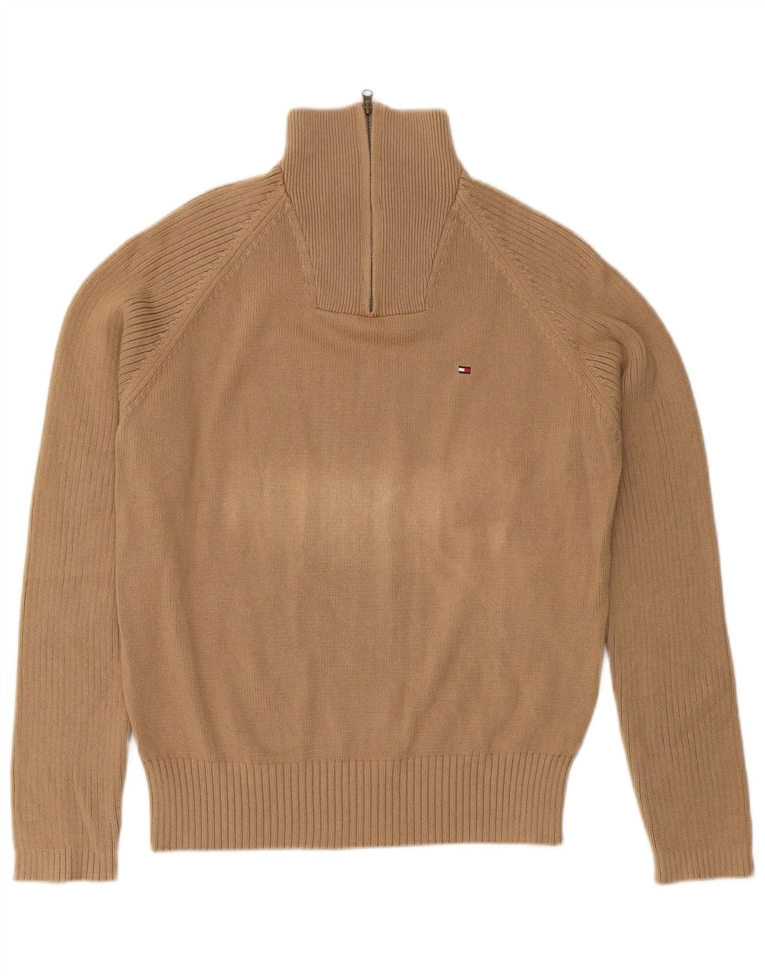 Tommy Hilfiger Herre Zip Neck Jumper Sweater Medium Beige Bomuld