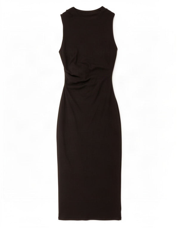 Zara Dame Ærmeløs Slim Fit Bodycon Kjole UK 18 XL Sort Bomuld