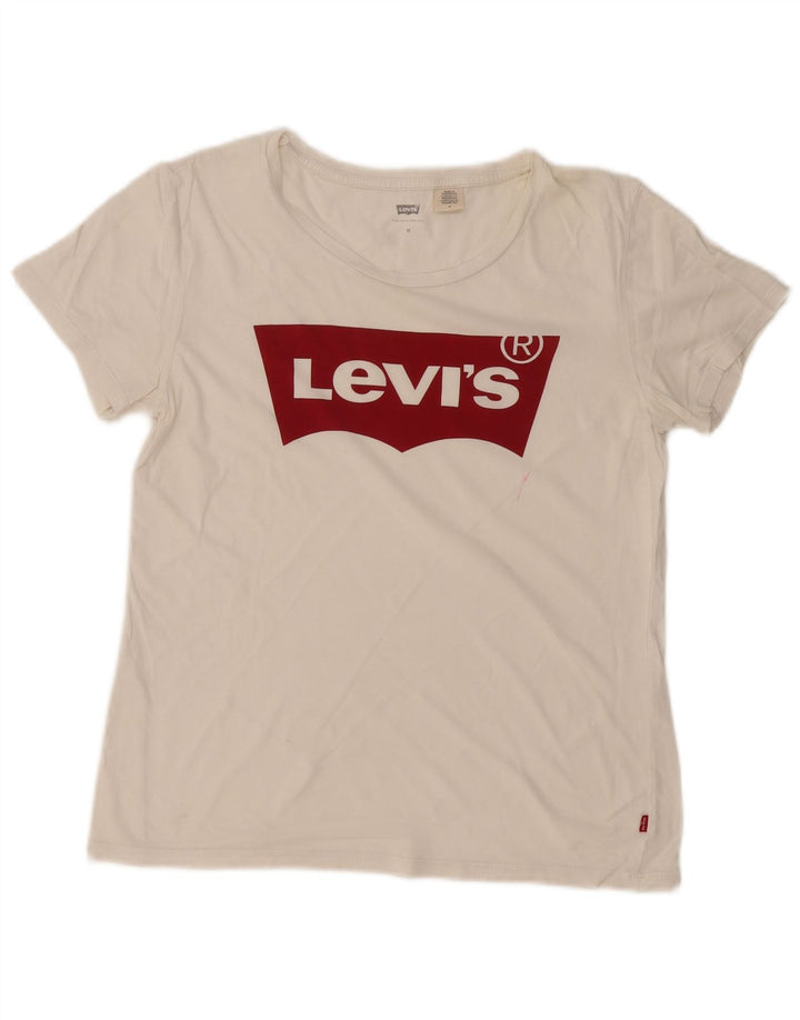 LEVI'S Grafisk T-shirt top til kvinder UK 12 Medium Off White