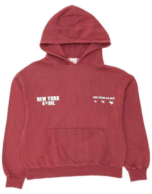 Pull & Bear Dame Grafisk Oversized Hoodie Jumper UK 14 Medium Burgundy