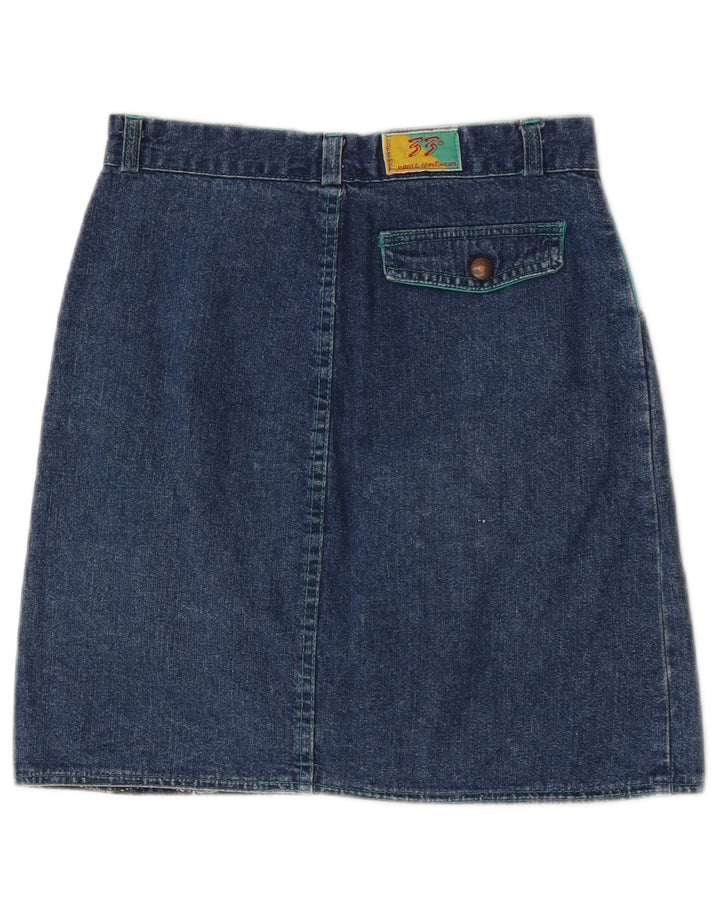 Vintage dame mini denim nederdel W26 lille marineblå farveblok