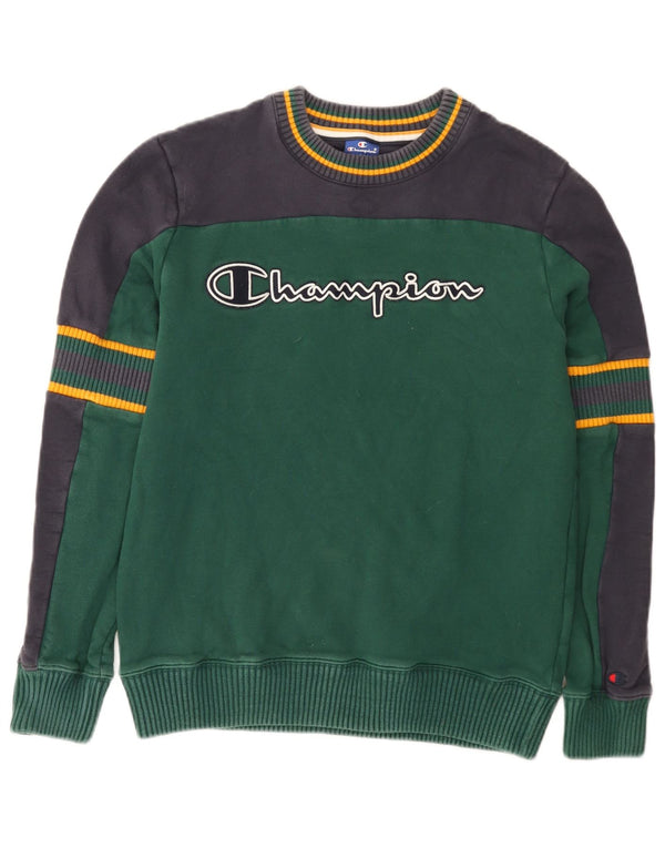 Champion Herre Grafisk Sweatshirt Jumper Large Grøn Colourblock Bomuld