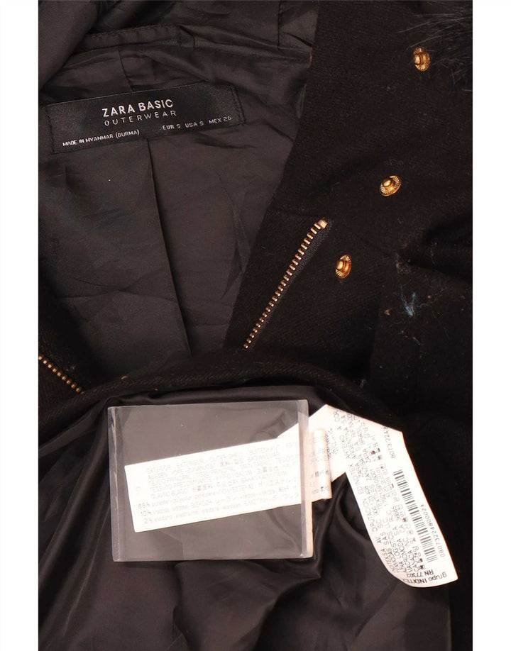 Zara Dame Hooded Bomber Jacket UK 10 Small Black Polyester