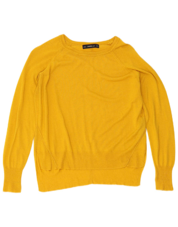 Zara Womens Crop Boat Neck Jumper Sweater UK 10 Small Yellow Viscose