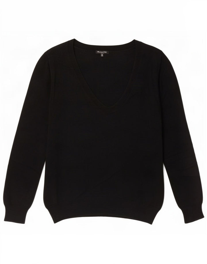 Massimo Dutti Dame V-hals sweater UK 12 Medium Sort Silke