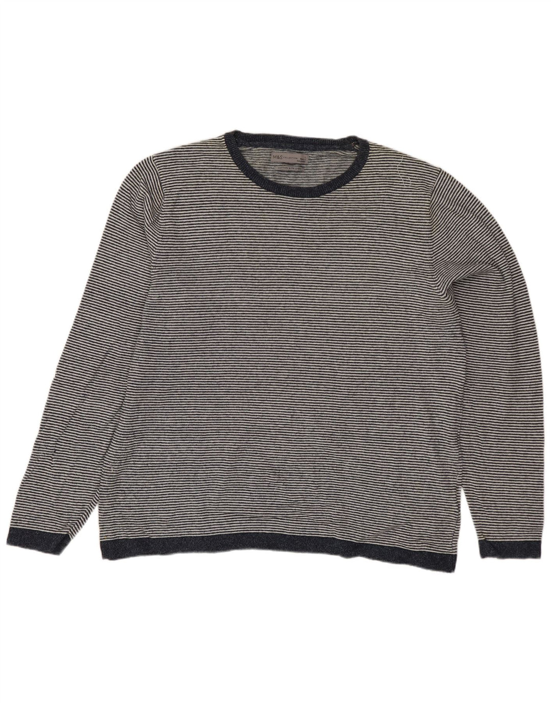 MARKS & SPENCER Herre sweater med rund hals, stor marineblå nålestribe