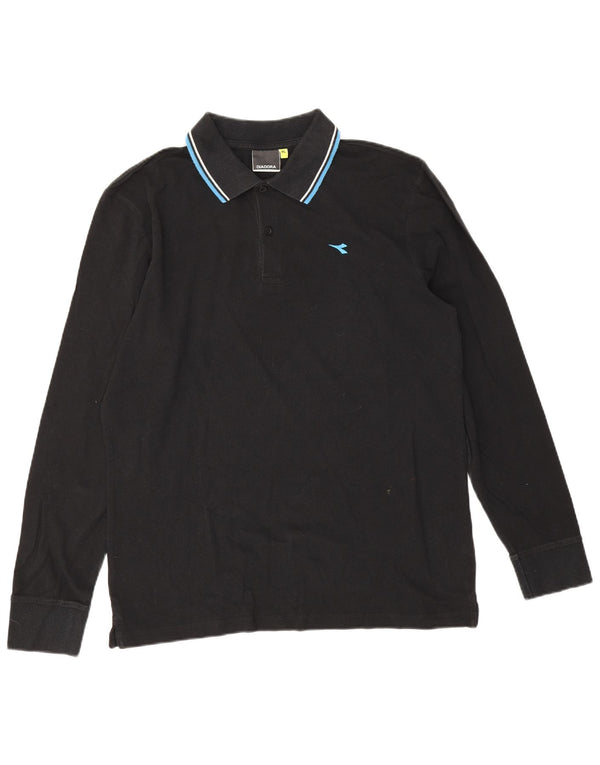 Diadora Langærmet Polo Shirt til mænd XL Sort Bomuld