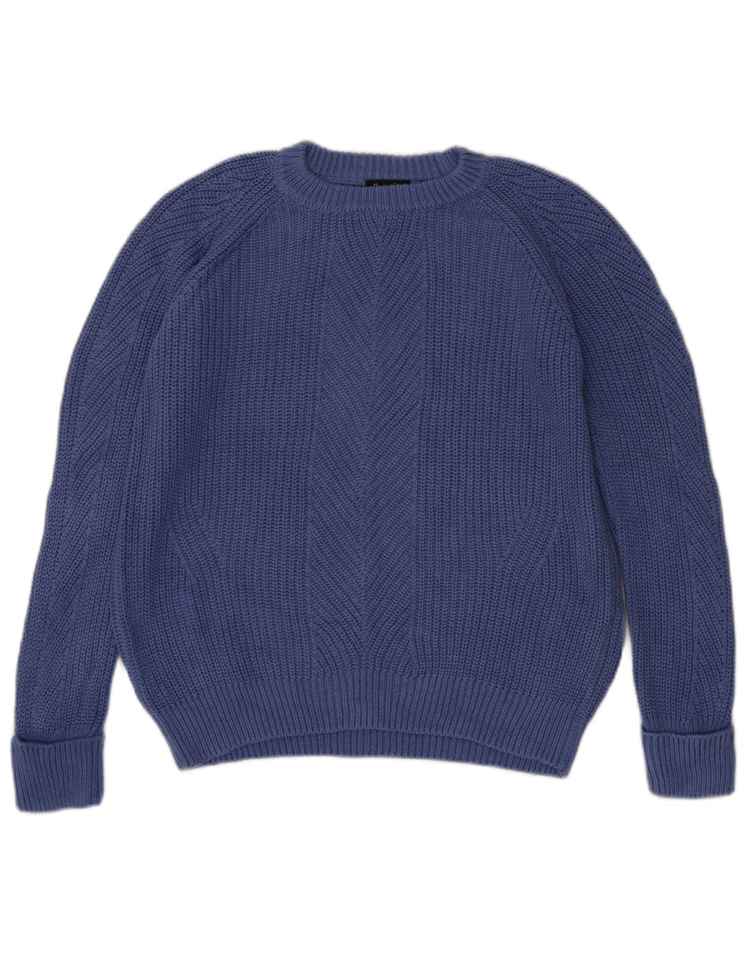 Massimo Dutti Dame Crew Neck Jumper Sweater UK 16 Large Blue Cotton
