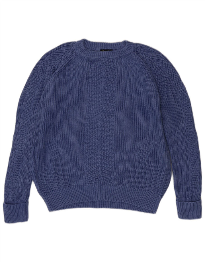 Massimo Dutti Dame Crew Neck Jumper Sweater UK 16 Large Blue Cotton