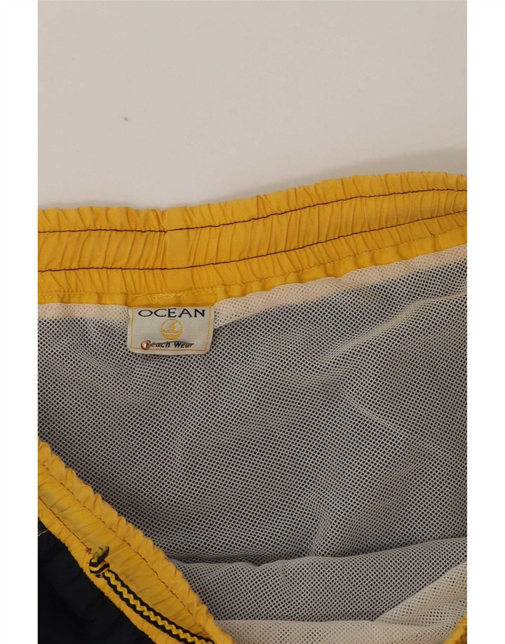 Vintage grafiske badeshorts til mænd store marineblå farveblok