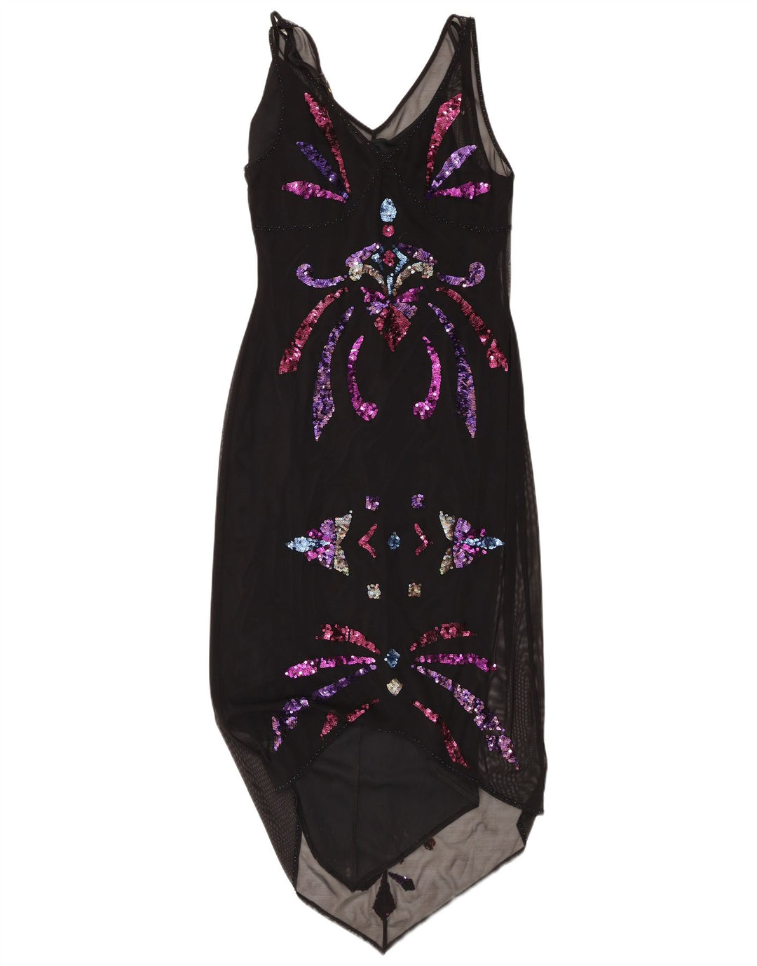 Linea Dame Ærmeløs Asymmetrisk Kjole UK 14 Medium Sort Paisley