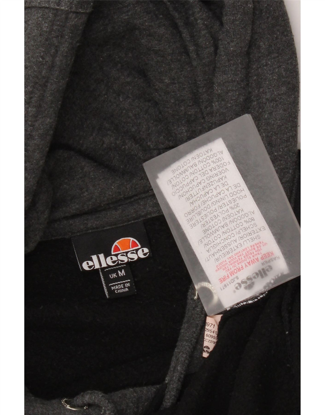 Ellesse Herre Grafisk Hoodie Jumper Medium Sort Colourblock Bomuld
