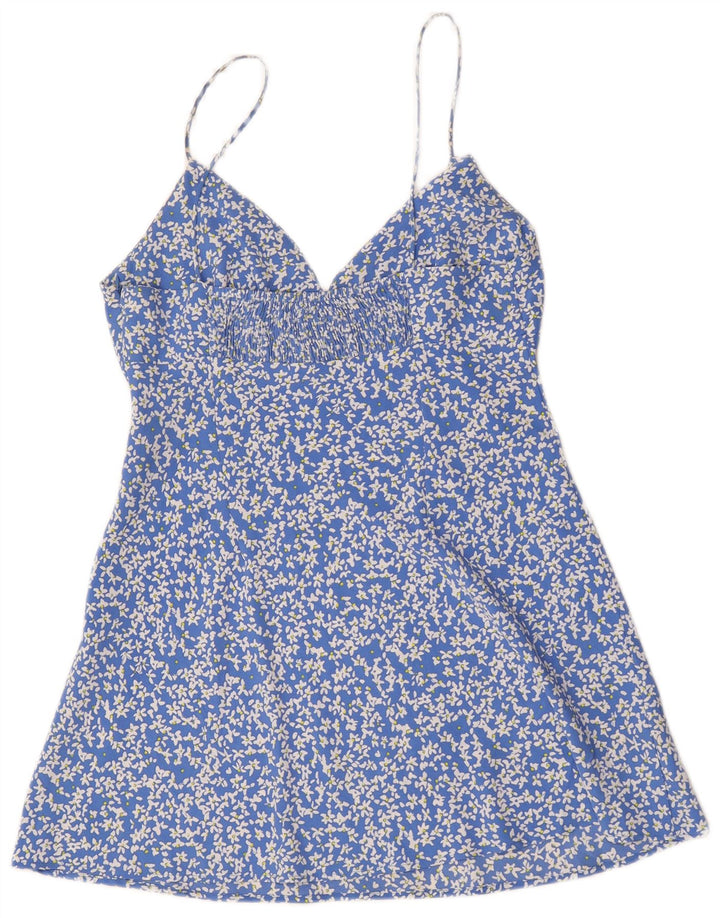 Zara Dame Sundress UK 14 Large Blue Floral Polyester