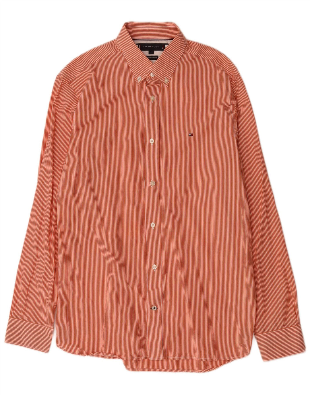 Tommy Hilfiger herreskjorte stor orange nålestribet bomuld