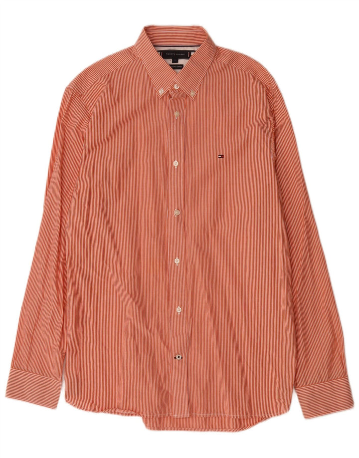 Tommy Hilfiger herreskjorte stor orange nålestribet bomuld