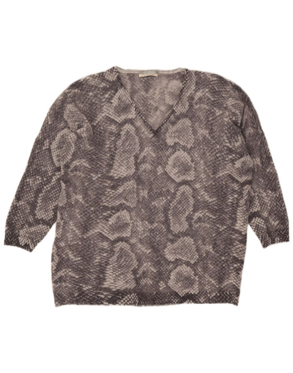 Marks & Spencer Dame V-hals sweater UK 22 2XL Grå Animal Print