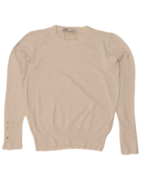 Zara sweater med rund hals til kvinder UK 12 Medium White Viscose