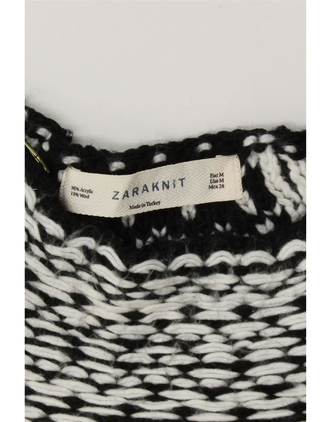 Zara Dame Boat Neck Jumper Sweater UK 14 Medium Sort Geometrisk